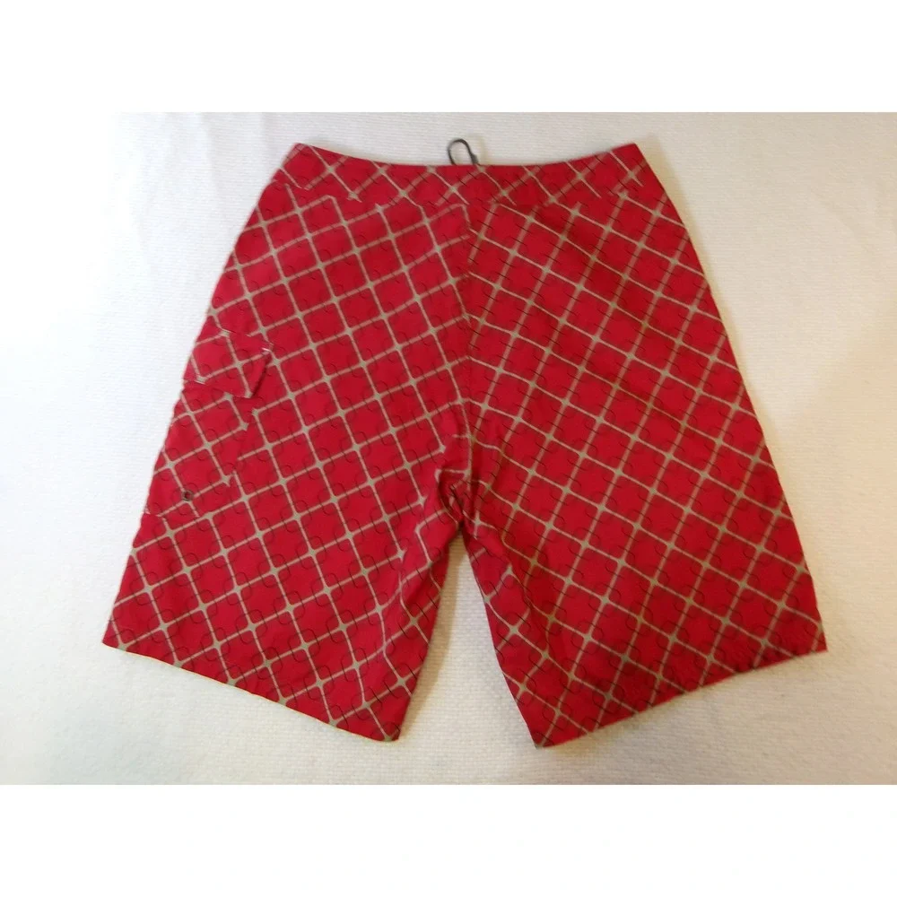 Oakley Mens Red Geometric Print Board Shorts Size 32 Swim Trunks Cargo‎ Pocket